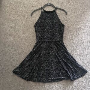 Aqua Black and White Halter Dress